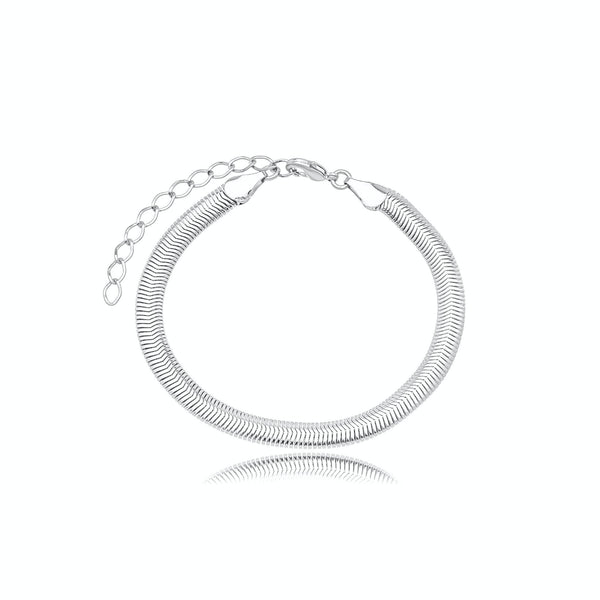Pulseira Malha Achatada Fina 5mm por 18cm Banhado a Ródio - Liven Semijoias
