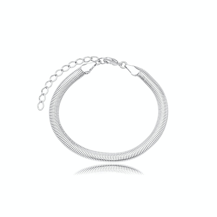 Pulseira Malha Achatada Fina 5mm por 18cm Banhado a Ródio - Liven Semijoias