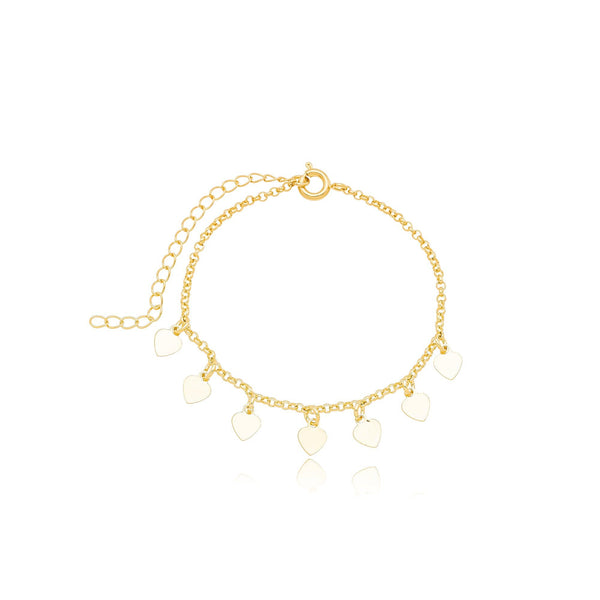 Pulseira Corrente Com Coração 13cm + 5cm Infantil Banhado a Ouro 18K